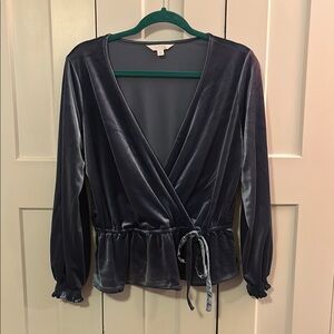 Elegant Velvet Wrap Top in Gray